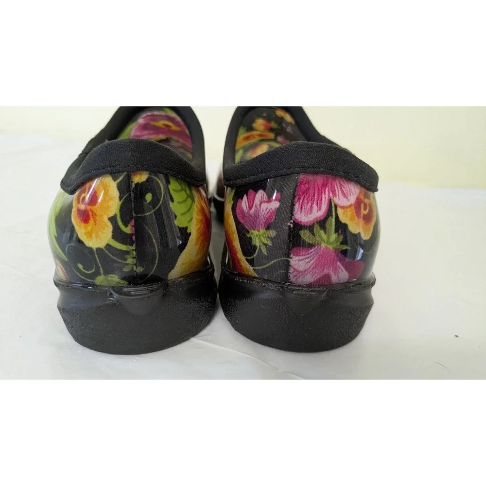 Sloggers Waterproof Rain & Garden Black Pansy Slip On Shoe Women's Size 9